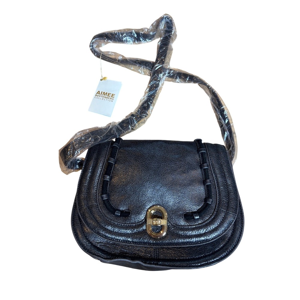 Aimee Kestenberg Black Leather Crossbody Saddle Bag Gold Hardware NWT